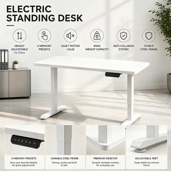 Monsoon Sutton White Electric Height Adjustable Office Desk, Kenya - Image 2