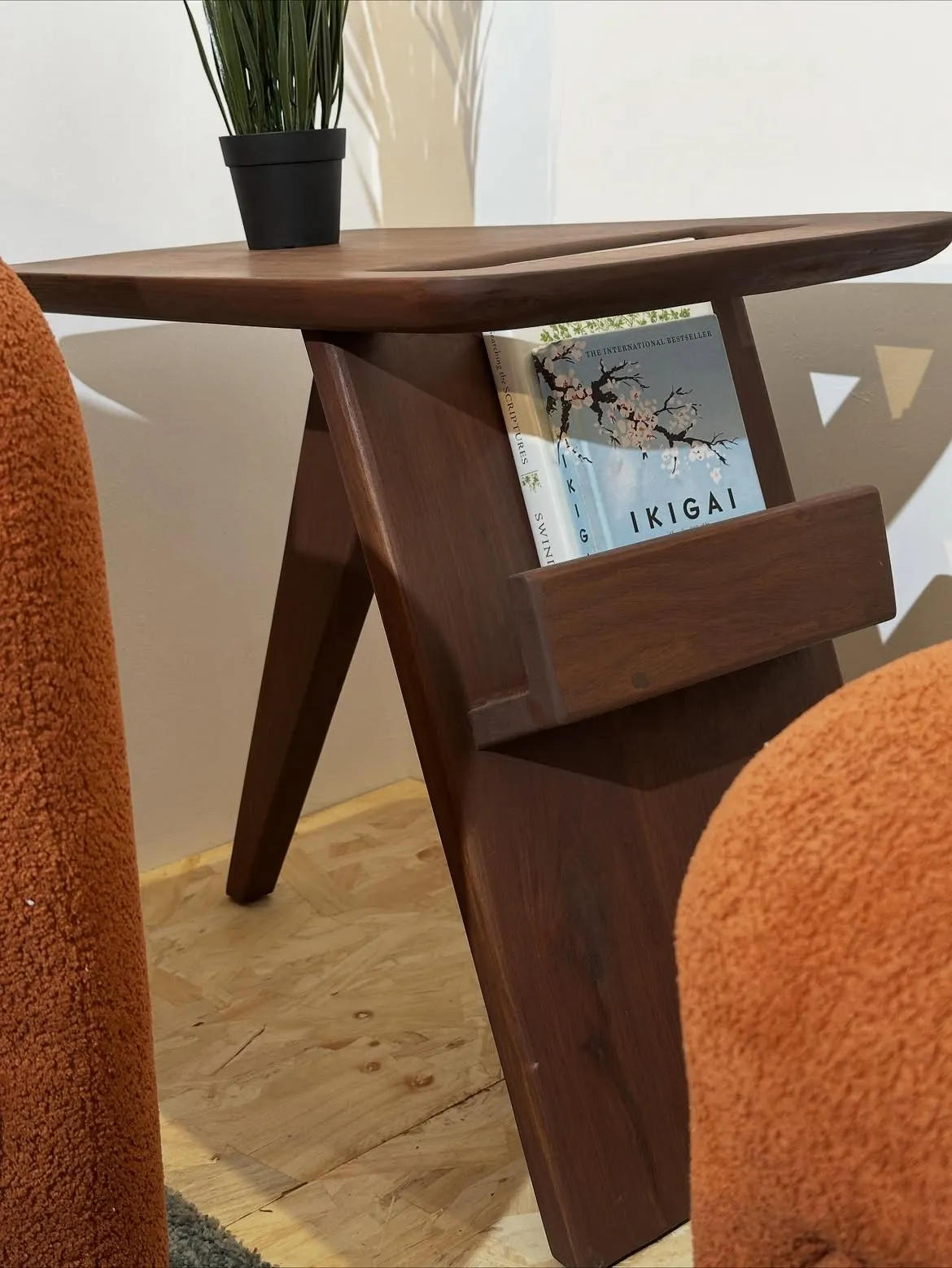 Wooden Side Table with Built-In Book Rack — Kenya